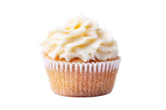 Delicious vanilla cupcake isolated on transparent background, perfect for dessert