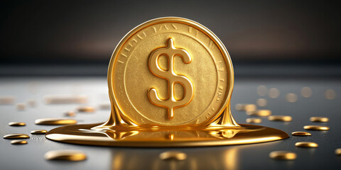 Melting gold coin heat concept money finance symbol wealth liquidity risk economy investment stress metallic shine