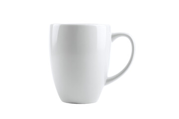 Empty white ceramic mug isolated on transparent background for hot beverage