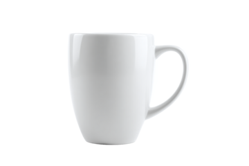 Empty white ceramic mug isolated on transparent background for hot beverage