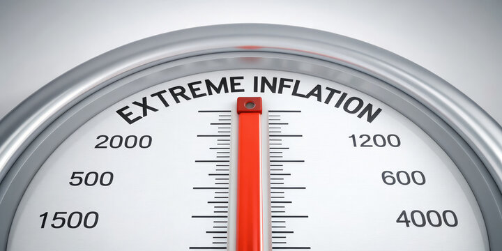 Inflation inflation rate extreme gauge thermometer red economy finance cost price inflation rate extreme gauge thermometer with red needle, economy finance concept showing rising cost and price