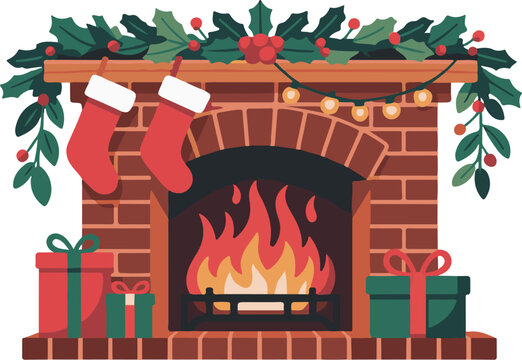 vector art of fireplace with christmas gifts