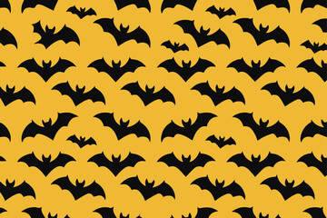 bat seamless vector pattern black silhouettes on bright yellow background