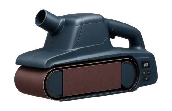 Wide belt sander for efficient woodworking shop use.