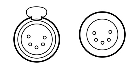Line-art illustration of 5-pin XLR connectors, showing front views with clean outlines. Technical drawing style suitable for audio equipment manuals, schematics, and professional sound system designs.