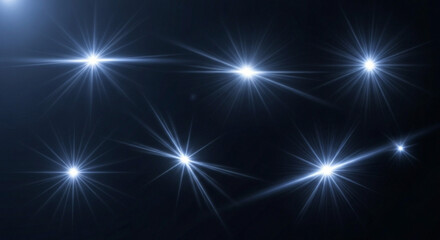 Bright Lens Flares and Light Streaks Against a Dark, Starry or Galaxy Background