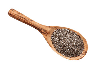 Wooden spoon filled with chia seeds isolated on transparent background