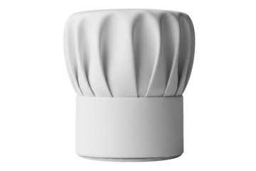 Classic tall white chef hat for professional kitchen uniform isolated with transparent background