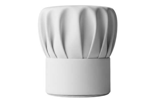 Classic tall white chef hat for professional kitchen uniform isolated with transparent background