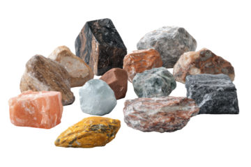 Assorted rocks of various colors and textures.  A collection of stones in different shapes and sizes, displaying a range of hues, including browns, grays, pinks, creams, and yellows