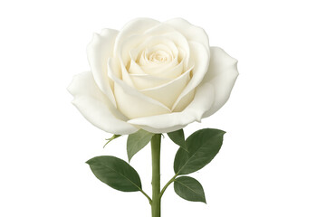 Fototapeta premium White rose flower blooming, symbolizing purity, love, and elegance with a fresh green stem on a transparent background