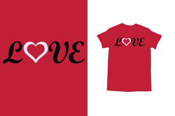 Red t shirt design featuring the word love with a heart
