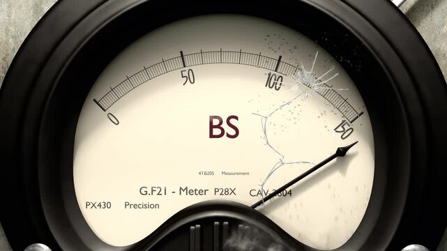 Bs meter showing big levels of bs. Dangerously increasing high values of bs, critical overload. Too much, off the charts. Max bs