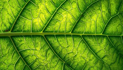 Intricate Green Leaf Vein Details Illuminated by Sunlight Macro Photography Close Up of a Translucent Leaf Detailed Surface Pattern Highlighting Plant Structure