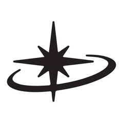 Simple Stylized Black Star with Orbital Arc Vector Graphic Icon