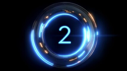 Glowing digits shift from 9 to 1 inside a circular neon interface surrounded by fast-moving light trails and flashes, creating the effect of a dynamic futuristic countdown timer - Powered by Adobe