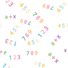 Obraz premium Seamless pattern with mathematical formulas and numbers. Algebra and geometry, calculations tangent, cotangent, sine, cosine.