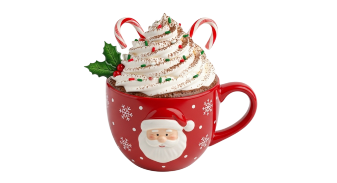 Christmas mug with hot chocolate isolated on transparent background for holiday - Powered by Adobe