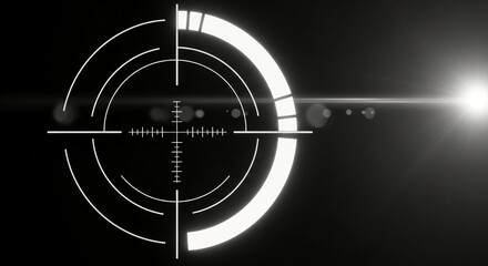 Digital Sniper Scope Reticle Targeting System Overlay with Lens Flare on Dark Background