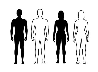 silhouettes of male and female body people vector outline flat