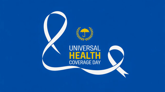 Universal health coverage day banner with symbolic white ribbon - Powered by Adobe