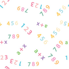 Fototapeta premium Seamless pattern with mathematical formulas and numbers. Algebra and geometry, calculations tangent, cotangent, sine, cosine.