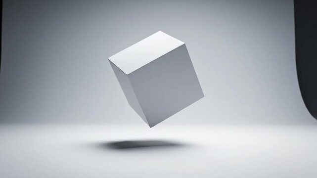 Surreal illustration of a hovering white box in a seamless studio environment, representing simplicity and modern design