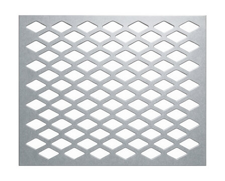 Galvanized perforated panel featuring diamond holes, ideal for outdoor fencing. - Powered by Adobe