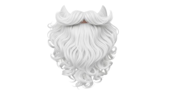 Santa claus beard and mustache isolated on transparent background for christmas