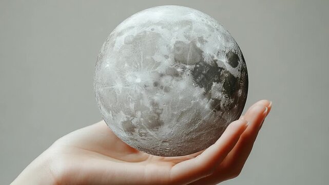 A person grasping the full moon, ideal for celestial or magical themes