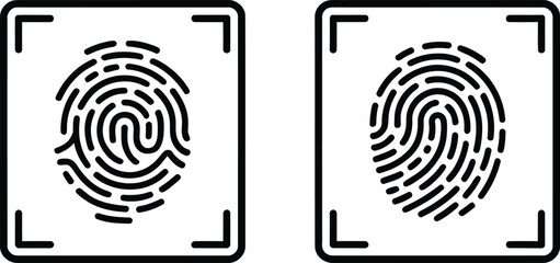 Two distinct fingerprint icons within square frames for identification and security concepts