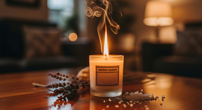 Candle Flame Burning Brightly on a Wooden Table. - Powered by Adobe