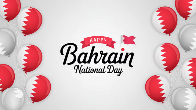 Bahrain national day greeting with flag and red white balloons