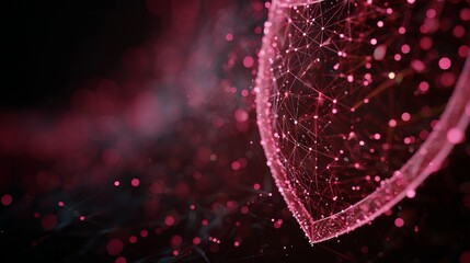 Cybersecurity shield protecting digital data with glowing pink network connections, modern security solution for business, data privacy and network protection