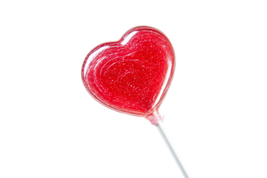 Red heart shaped lollipop isolated on transparent background for valentines day