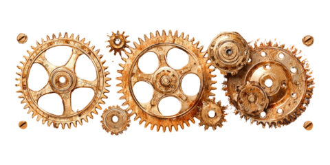 Interlocked gears, rusty copper color