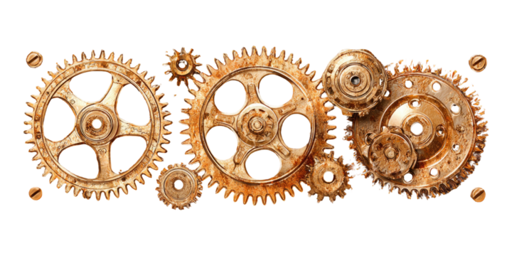 Interlocked gears, rusty copper color