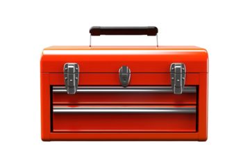 Vibrant red toolbox with silver accents, perfect for organizing tools, supplies, or hardware, offering a modern and professional look for any workshop, garage, or DIY project, ready for anything