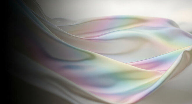 Abstract image of flowing fabric with iridescent pastel colors, conveying softness, elegance and fluidity, perfect for sophisticated design concepts