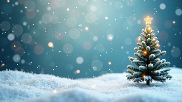 3D Christmas tree with snowy background illustration Copy space image Place for adding text or design
