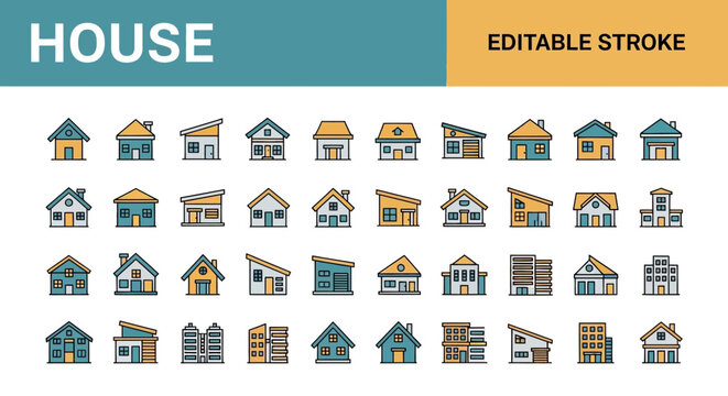 Collection of house illustrations A versatile assortment of home designs and building icons