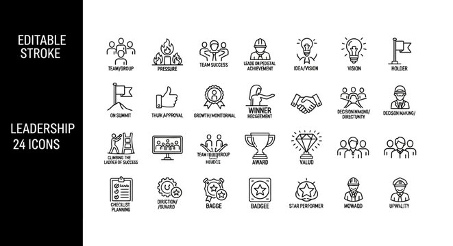 Leadership Icon Set Illustrative collection of various concepts representing leadership, teamwork & achievement