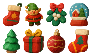 PNG Festive wooden Christmas ornaments, transparent background