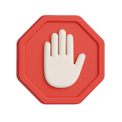 Obraz premium A 3D rendering of a red octagon with a white hand in the middle.