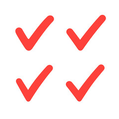 Four red check marks on a black background indicating approval and completion.