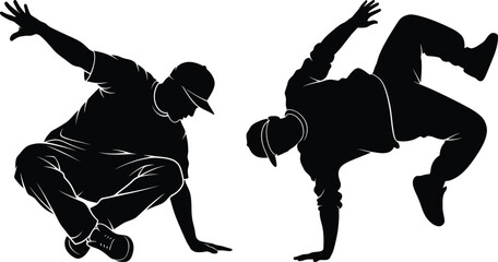 Silhouette of Breakdancers Performing Hip Hop Dance Moves