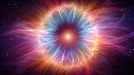 Fototapeta premium Bright colors dance and swirl in a cosmic backdrop, forming a stunning pattern that evokes wonder and curiosity about the universe. This breathtaking scene showcases vibrant hues and light.