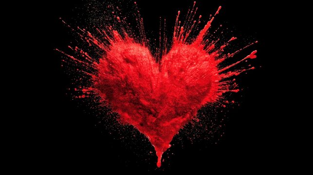 A striking heart shape filled with vivid red splashes evokes strong feelings of love and passion.