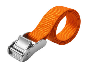 Quick-release ratchet strap with cam buckle for securing outdoor gear.