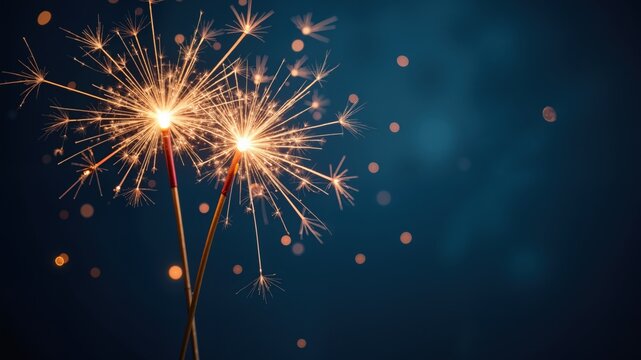 sparklers on a dark blue background, christmas postcard photo

